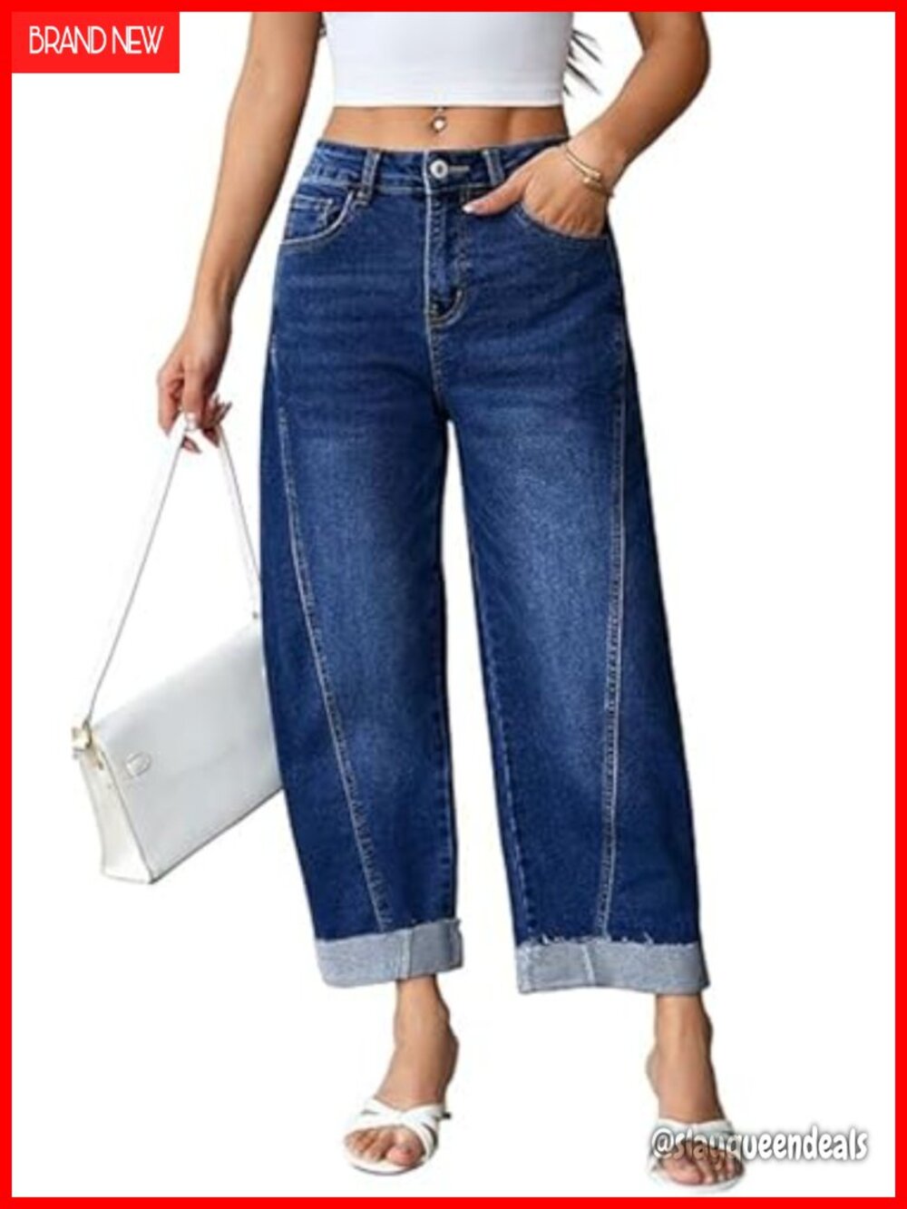 Women's Barrel Jeans Baggy Wide Leg High Waisted Boyfriend Cropped Denim Pants